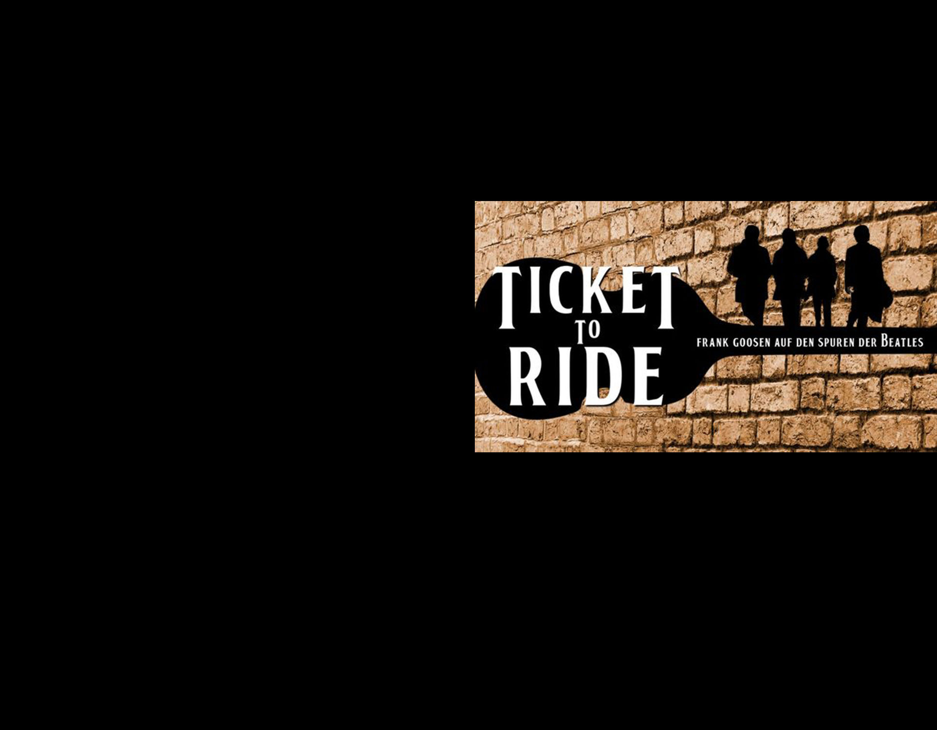 Schriftzug "Ticket To Ride. Frank Goosen auf den Spuren der Beatles" auf der Illustration einer Gitarre
