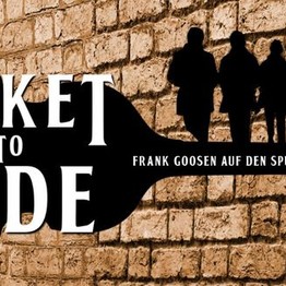 Schriftzug "Ticket To Ride. Frank Goosen auf den Spuren der Beatles" auf der Illustration einer Gitarre